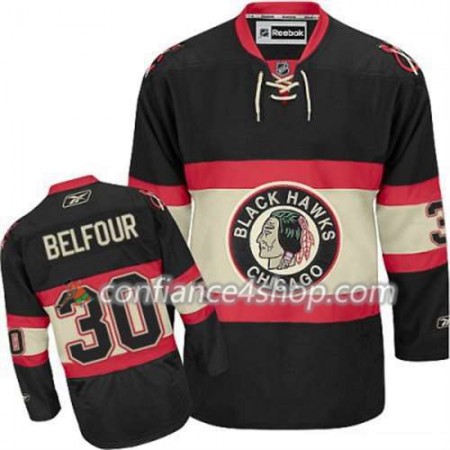Reebok Maillot de Hockey Chicago Blackhawks ED Belfour 30 Noir Third - Homme