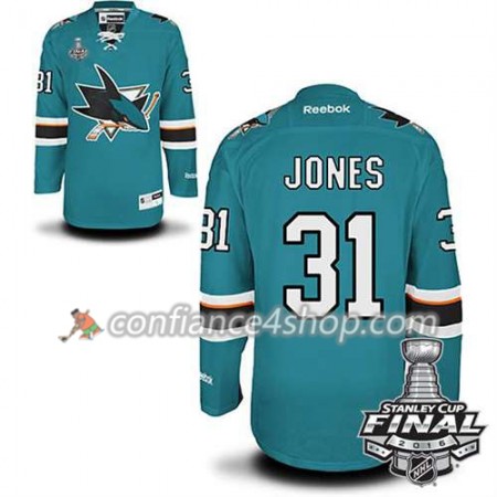 Reebok Maillot de Hockey San Jose Sharks Martin Jones #31 Teal Domicile 2016 Stanley Cup - Homme