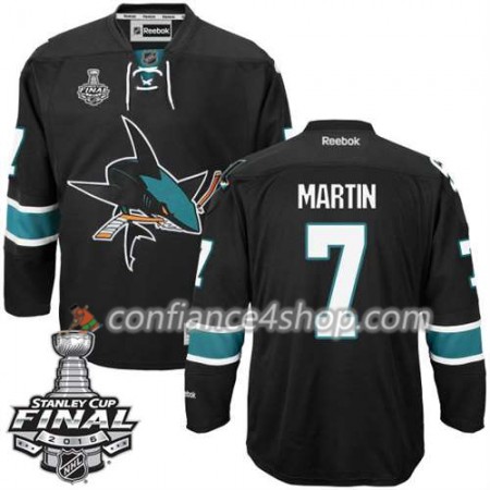 Reebok Maillot de Hockey San Jose Sharks Paul Martin #7 Noir Third 2016 Stanley Cup - Homme