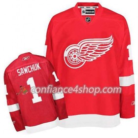 Reebok Maillot de Hockey Detroit Red Wings Terry Sawchuk #1 Domicile rouge - Homme