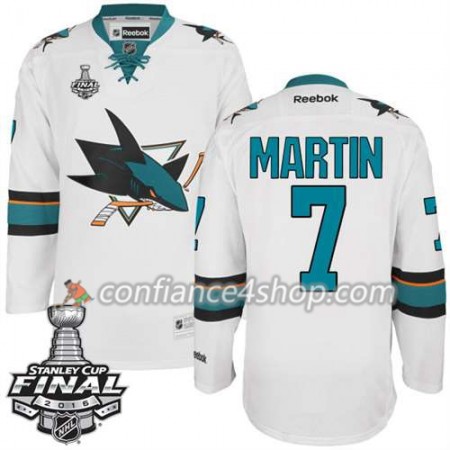Reebok Maillot de Hockey San Jose Sharks Paul Martin #7 blanc Extérieur 2016 Stanley Cup - Homme