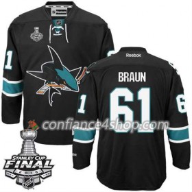 Reebok Maillot de Hockey San Jose Sharks Justin Braun #61 Noir Third 2016 Stanley Cup - Homme
