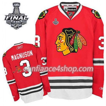 Maillot de Hockey Chicago Blackhawks Keith Magnuson #3 Domicile rouge 2015 Stanley Cup - Homme
