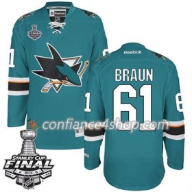 Reebok Maillot de Hockey San Jose Sharks Justin Braun #61 Teal Domicile 2016 Stanley Cup - Homme