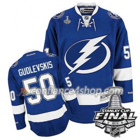 Reebok Maillot de Hockey Tampa Bay Lightning Kristers Gudlevskis #50 Bleu Domicile 2016 Stanley Cup - Homme