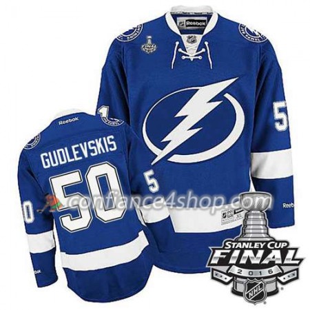 Reebok Maillot de Hockey Tampa Bay Lightning Kristers Gudlevskis #50 Bleu Domicile 2016 Stanley Cup - Homme