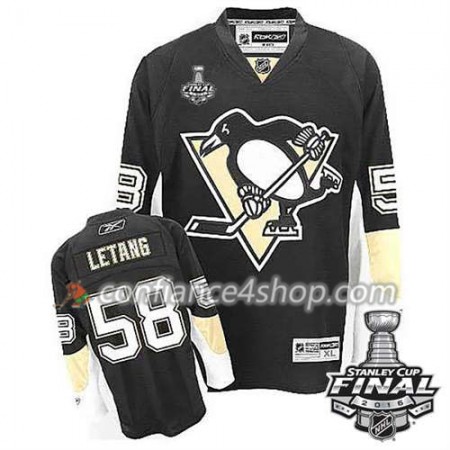 Reebok Maillot de Hockey Pittsburgh Penguins Kris Letang #58 Noir Domicile 2016 Stanley Cup - Homme