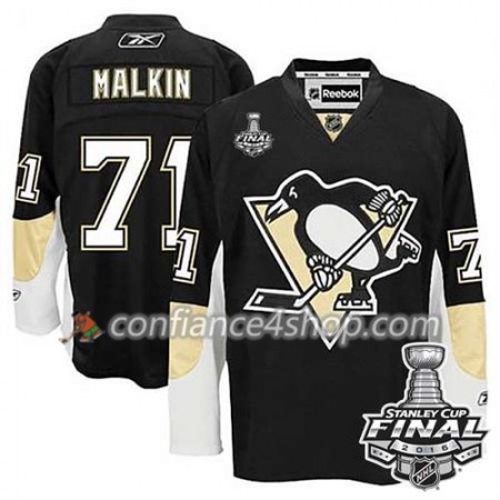 Reebok Maillot de Hockey Pittsburgh Penguins Evgeni Malkin #71 Noir Domicile 2016 Stanley Cup - Homme