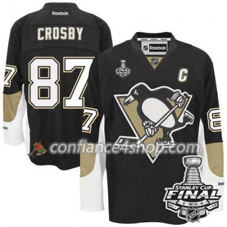 Reebok Maillot de Hockey Pittsburgh Penguins Sidney Crosby #87 Noir Domicile 2016 Stanley Cup - Homme