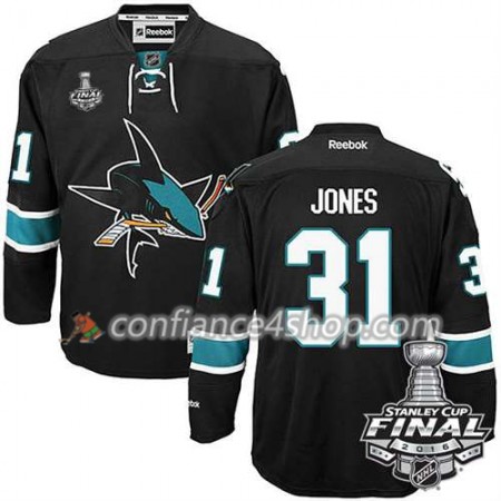 Reebok Maillot de Hockey San Jose Sharks Martin Jones #31 Noir Third 2016 Stanley Cup - Homme