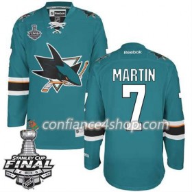 Reebok Maillot de Hockey San Jose Sharks Paul Martin #7 Teal Domicile 2016 Stanley Cup - Homme