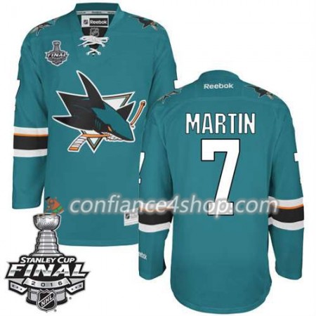 Reebok Maillot de Hockey San Jose Sharks Paul Martin #7 Teal Domicile 2016 Stanley Cup - Homme