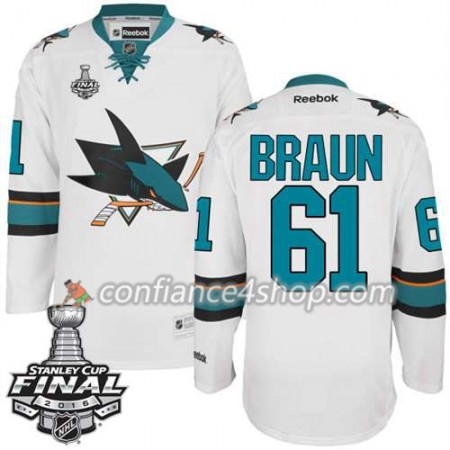 Reebok Maillot de Hockey San Jose Sharks Justin Braun #61 blanc Extérieur 2016 Stanley Cup - Homme