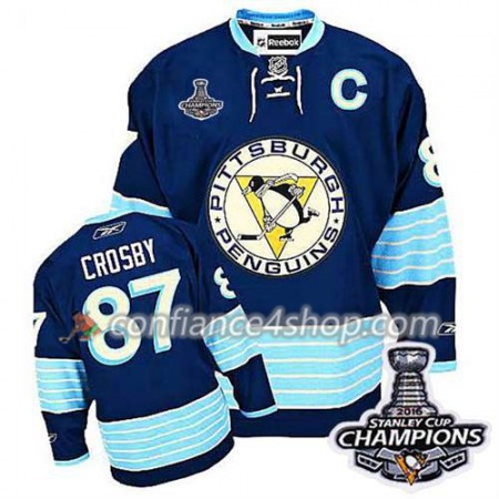 Reebok Maillot de Hockey Pittsburgh Penguins 2016 Stanley Cup Champions Sidney Crosby Premier Finals #87 Bleu marin - Homme