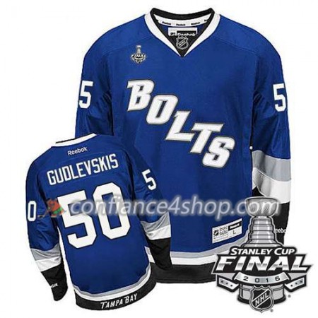 Reebok Maillot de Hockey Tampa Bay Lightning Kristers Gudlevskis #50 Bleu Third 2016 Stanley Cup - Homme