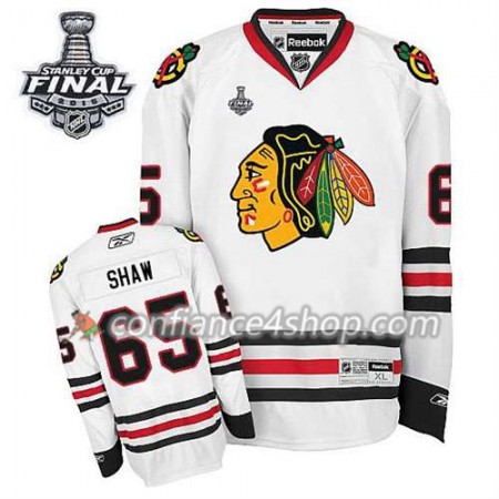 Maillot de Hockey Chicago Blackhawks Andrew Shaw #65 Extérieur blanc 2015 Stanley Cup - Femme