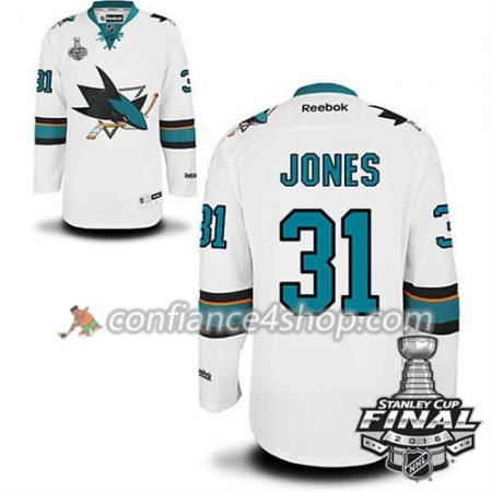 Reebok Maillot de Hockey San Jose Sharks Martin Jones #31 blanc Extérieur 2016 Stanley Cup - Homme