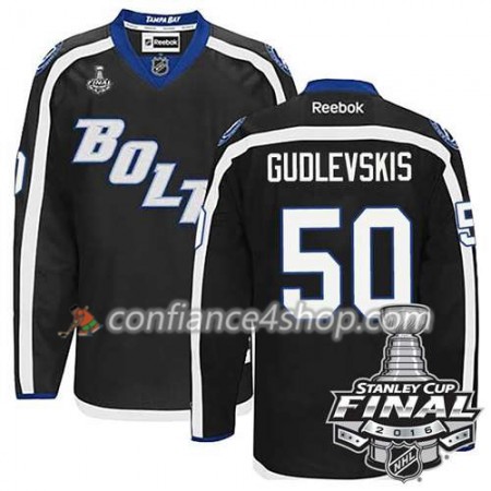 Reebok Maillot de Hockey Tampa Bay Lightning Kristers Gudlevskis #50 Noir Third 2016 Stanley Cup - Homme
