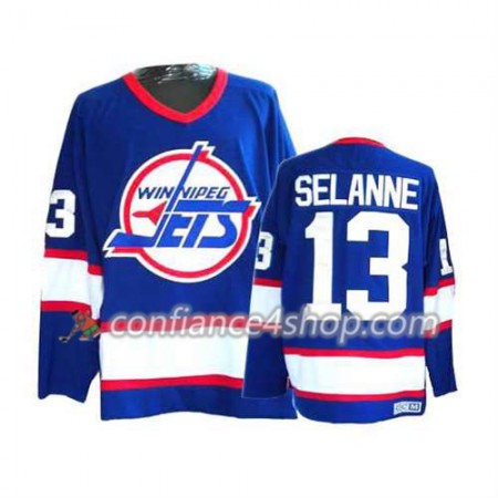 Reebok Maillot de Hockey Winnipeg Jets Teemu Selanne Bleu #13 Throwback blanc - Homme