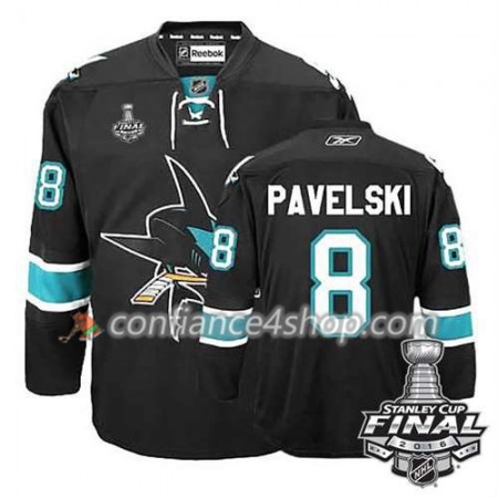 Reebok Maillot de Hockey San Jose Sharks Joe Pavelski #8 Noir Third 2016 Stanley Cup - Homme