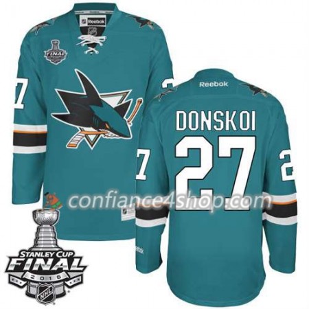 Reebok Maillot de Hockey San Jose Sharks Joonas Donskoi #27 Teal Domicile 2016 Stanley Cup - Homme