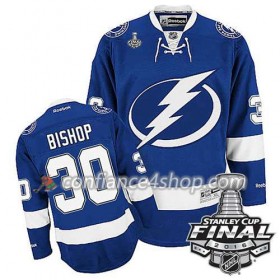 Reebok Maillot de Hockey Tampa Bay Lightning Ben Bishop #30 Bleu Domicile 2016 Stanley Cup - Homme
