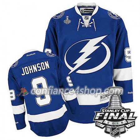 Reebok Maillot de Hockey Tampa Bay Lightning Tyler Johnson #9 Bleu Domicile 2016 Stanley Cup - Homme